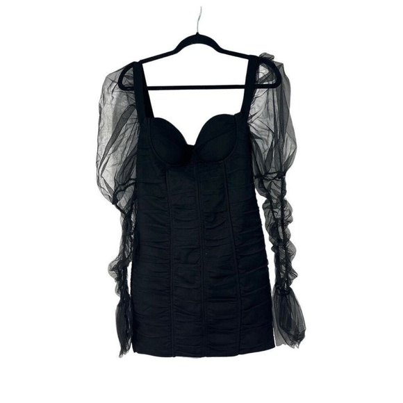 Ma Cherie Black Black Mesh Long Sleeve Body con Dress Sz L - Picture 1 of 11